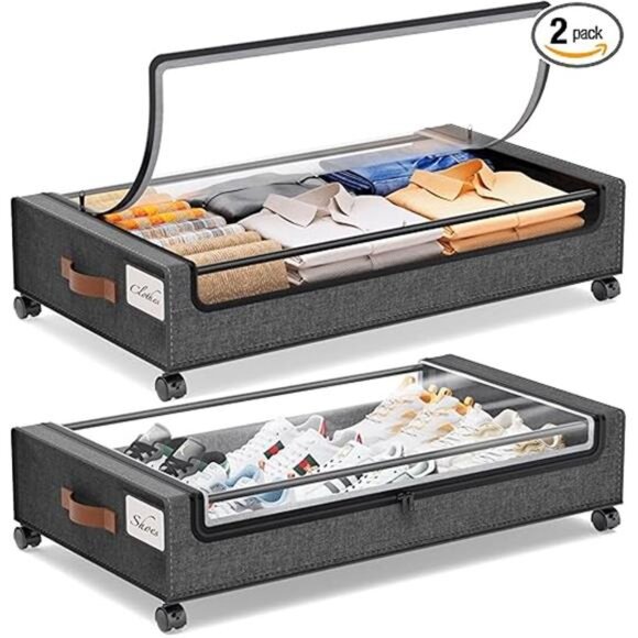 Under Bed Storage with Wheels, 2Pack Under Bed Storage Containers, Shoe Storage - Picture 7 of 7